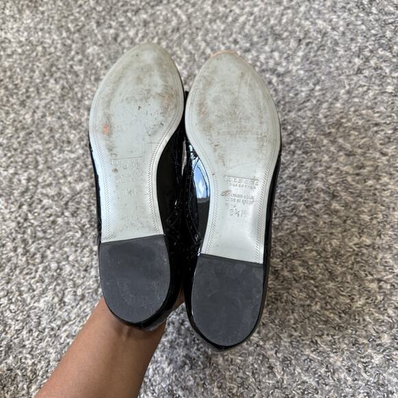 Talbots Black Patent Leather ballet flats Size 8.5 M Pointed Toe Lace Bow - Picture 5 of 6